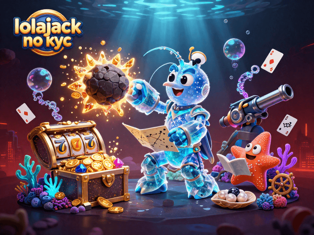 Engage with lolajack no kyc to explore a galaxy of casino treasures in this vivid 3D illustration.