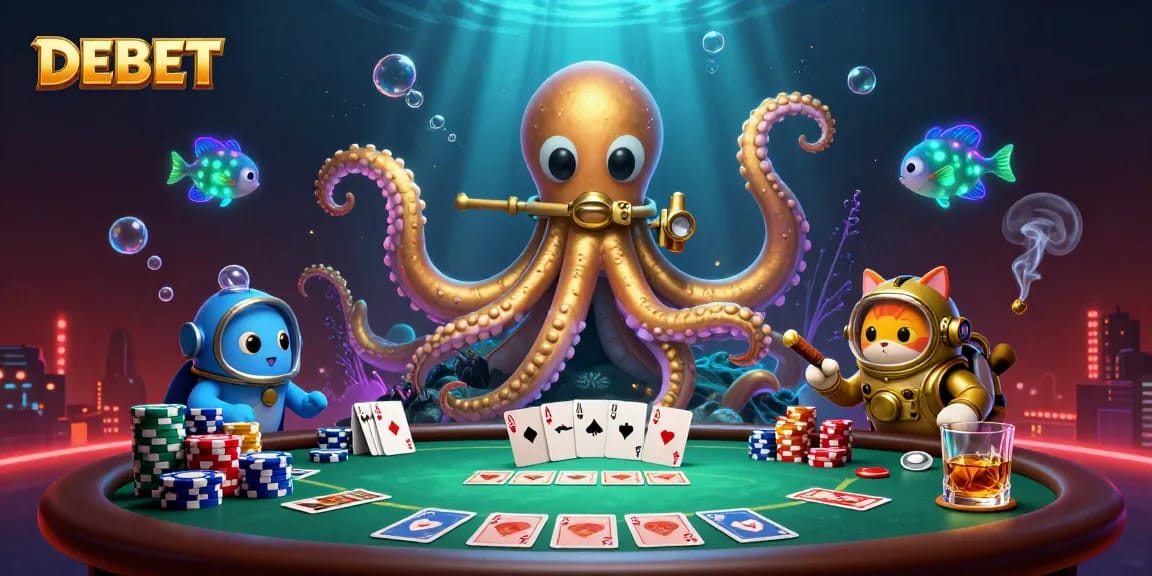 Experience thrilling DEBET gameplay with a kraken, diving cat, and vibrant colors!