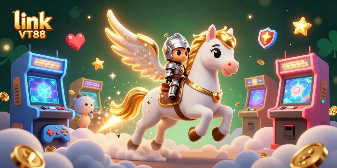 Engage with link VT88 for thrilling casino adventures featuring a celestial horse and arcade game elements