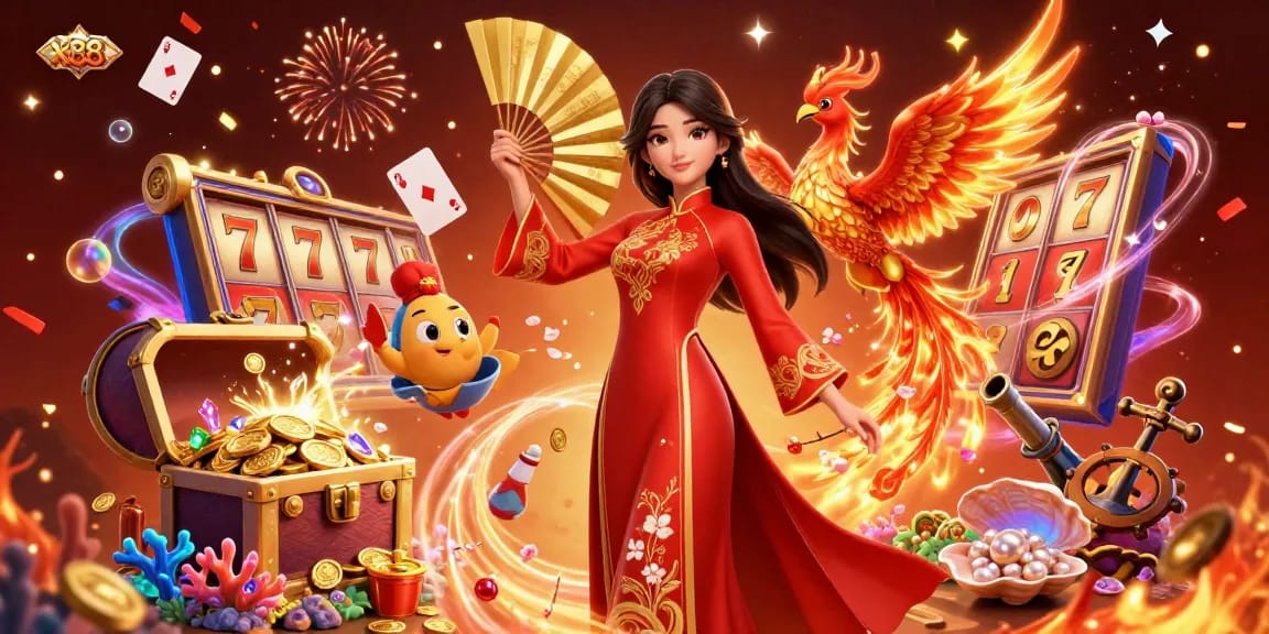 x88 triggers an exhilarating casino experience with vibrant slot reels and golden coins in a dynamic 3D scene.