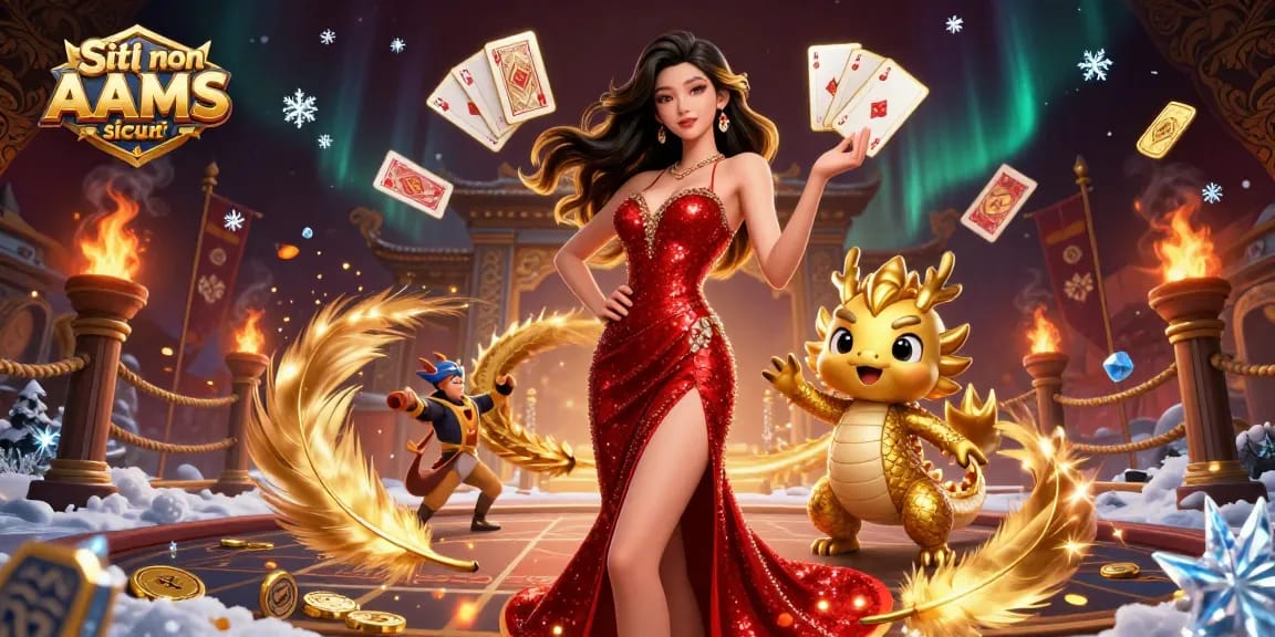 Siti non AAMS sicuri che mostrano una donna asiatica glamour in una vivace scena di casinò, invitando i giocatori.