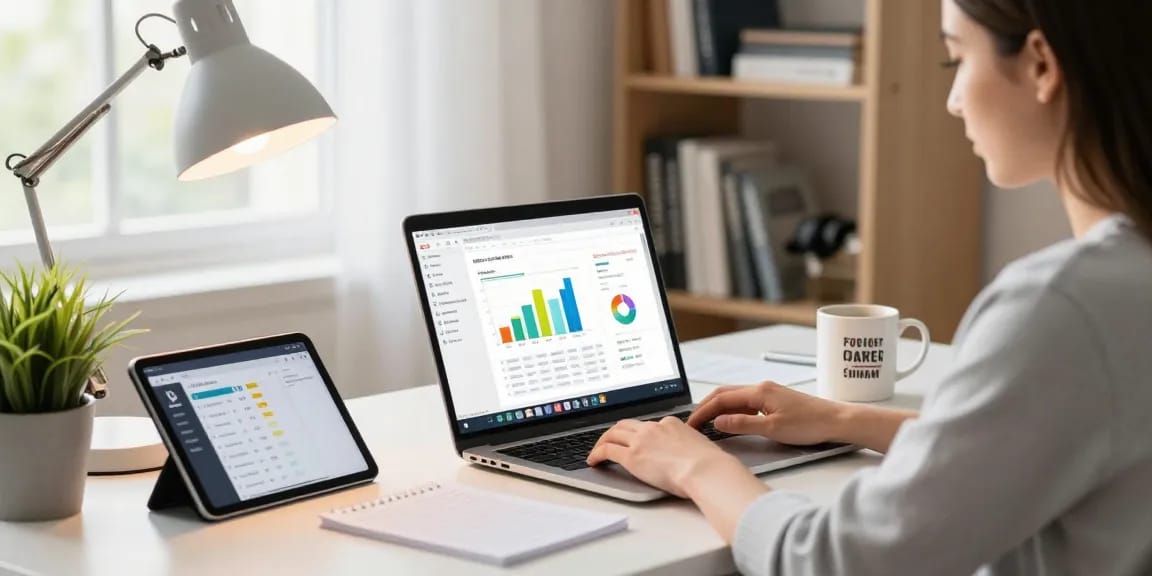 Download WPS Office in a modern home office setup with productivity tools.