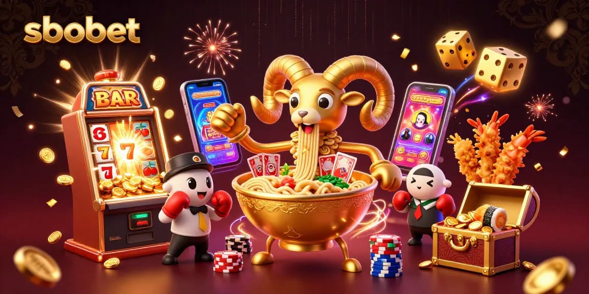 Engage with sbobet in a vibrant 3D casino scene featuring dynamic characters and exciting gambling elements.