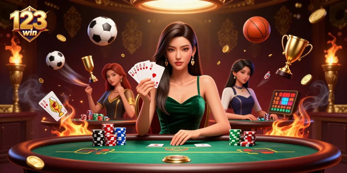 Engage with 123win at a vibrant poker table featuring immersive gameplay and rich visuals.