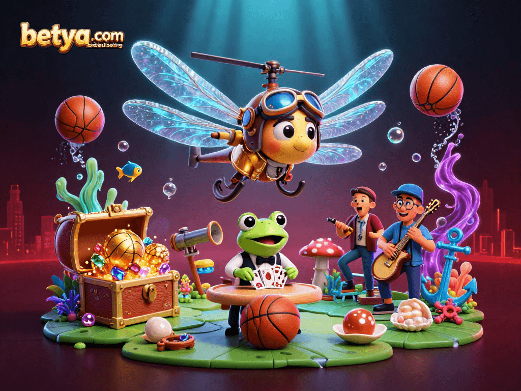 Experience betya.com basketball betting through a vibrant underwater casino scene with dynamic characters.
