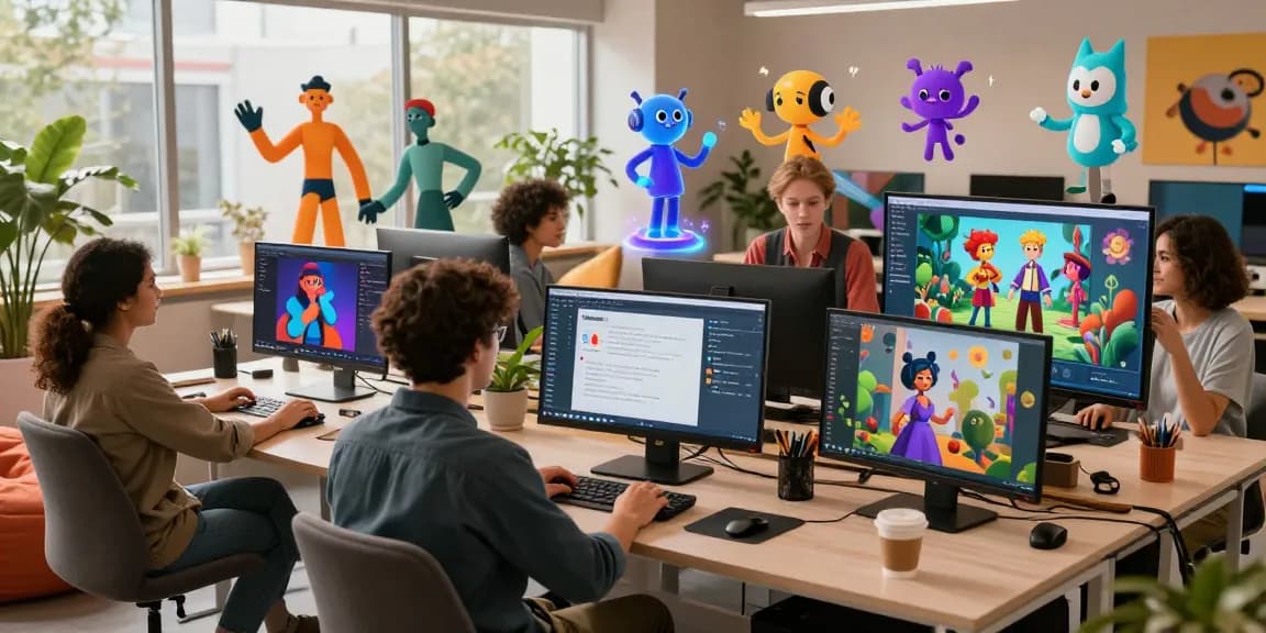 Users interacting with Tavern AI's immersive character creation in a vibrant digital workspace, showcasing creativity and collaboration.