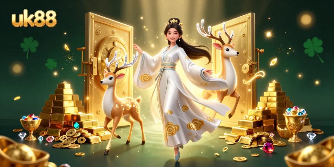Engage with thrilling jackpots at uk88's vibrantly illustrated casino, showcasing rich treasures and dynamic gameplay.