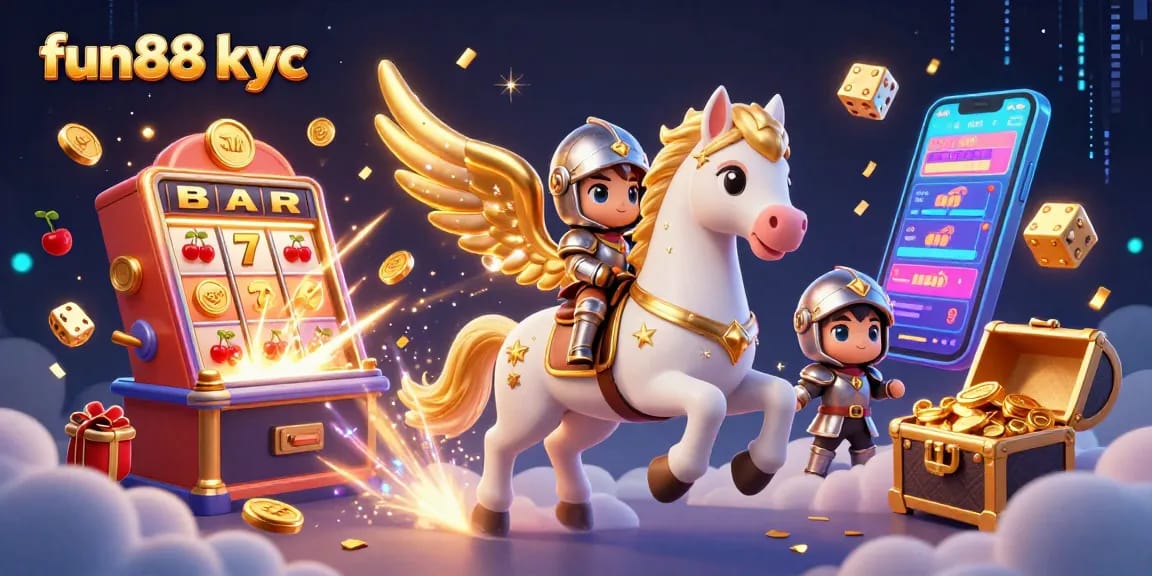 Chơi game tại Fun88 KYC với ngựa trắng và knight, biểu tượng jackpot nổ tung tiền xu.