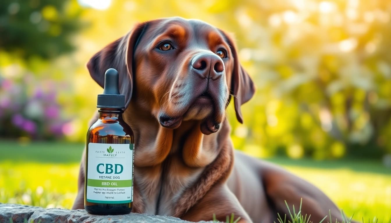 Promote CBD Oil For Dog to enhance your pet's health in a serene park setting.