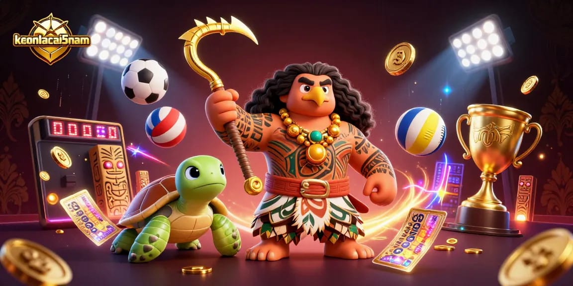 Engage with keonhacai5nam's dynamic sports betting scene featuring a Polynesian demigod and turtle.