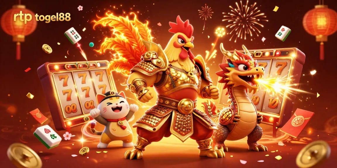 Engage in thrilling gameplay with rtp togel88 featuring exciting slot reels and energetic characters.