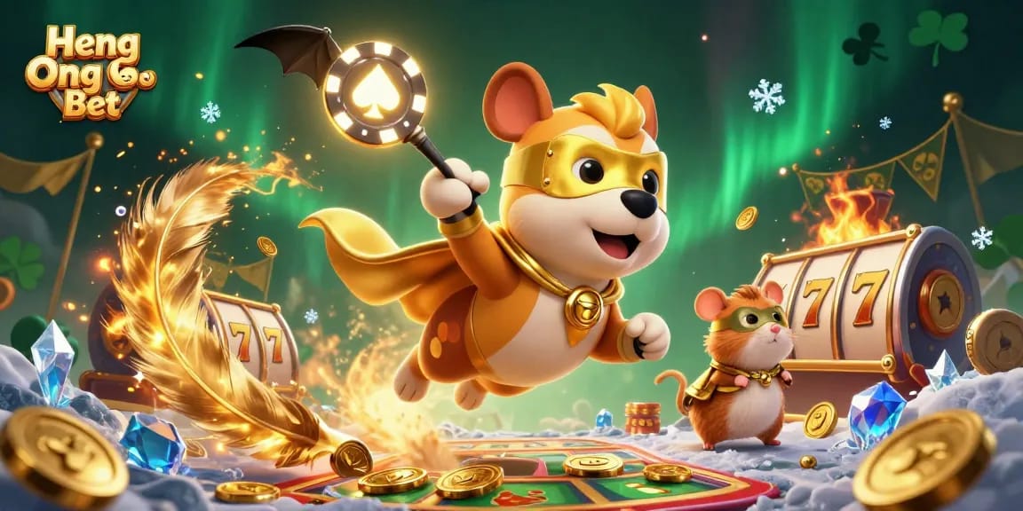 Experience high-stakes gaming with Heng Ong Bet’s thrilling 3D cartoon scene featuring superheroes, coins, and slot elements.