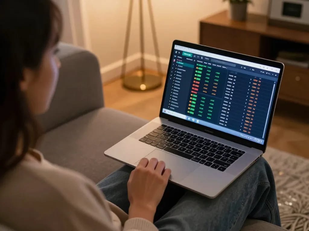 Engaging online gambling scene showing user at VT88 com analyzing betting strategies in a cozy home environment