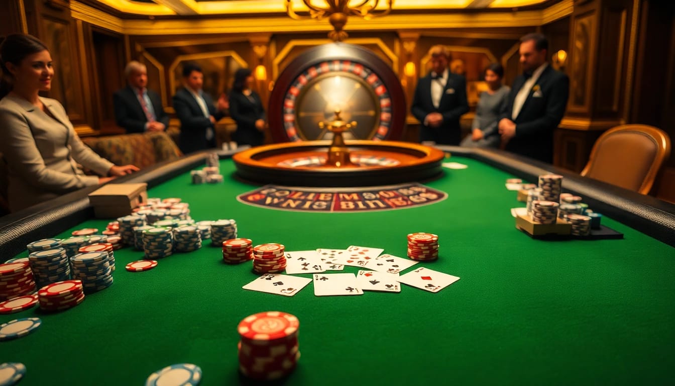 Engaging scene of PG 66 poker table action with vibrant chips and cards in an elegant casino.
