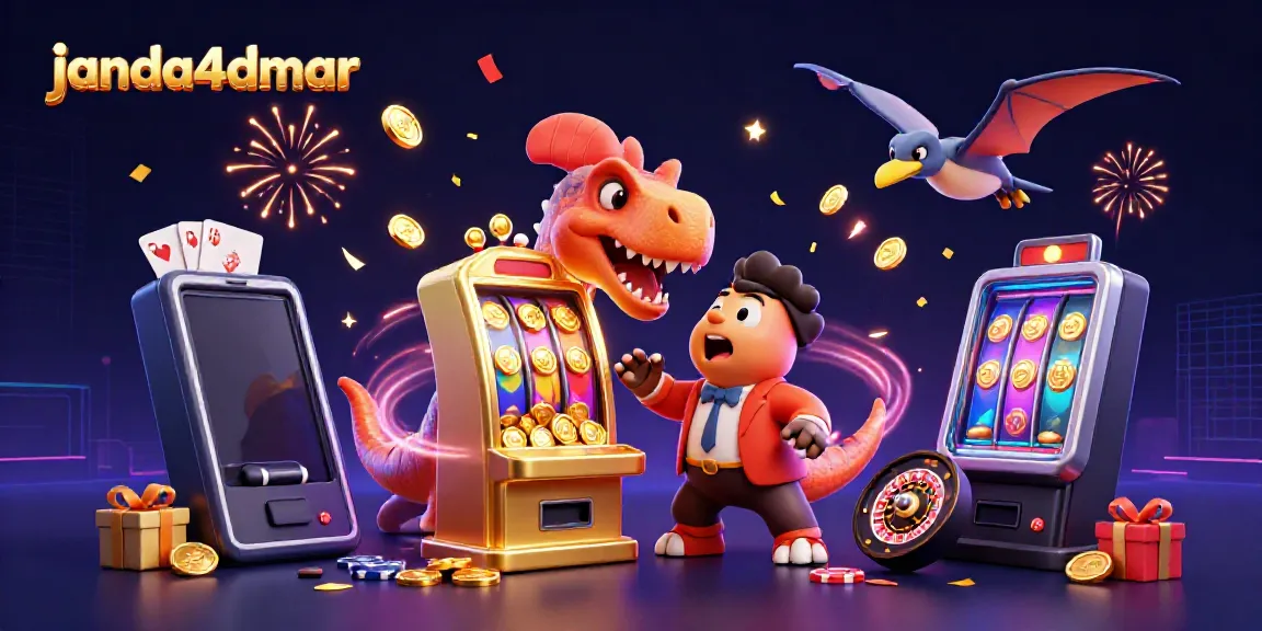 Menangkan jackpot dengan janda4dmar saat pterosaurus menangkap koin emas dalam ilustrasi kasino 3D.