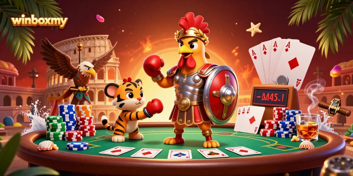 Join the excitement at winboxmy with a vibrant casino scene featuring animated characters and rich gaming elements.