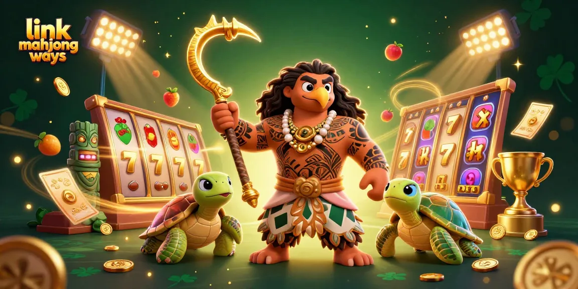 Play link mahjong ways in a vibrant 3D casino scene filled with engaging slot elements and characters.
