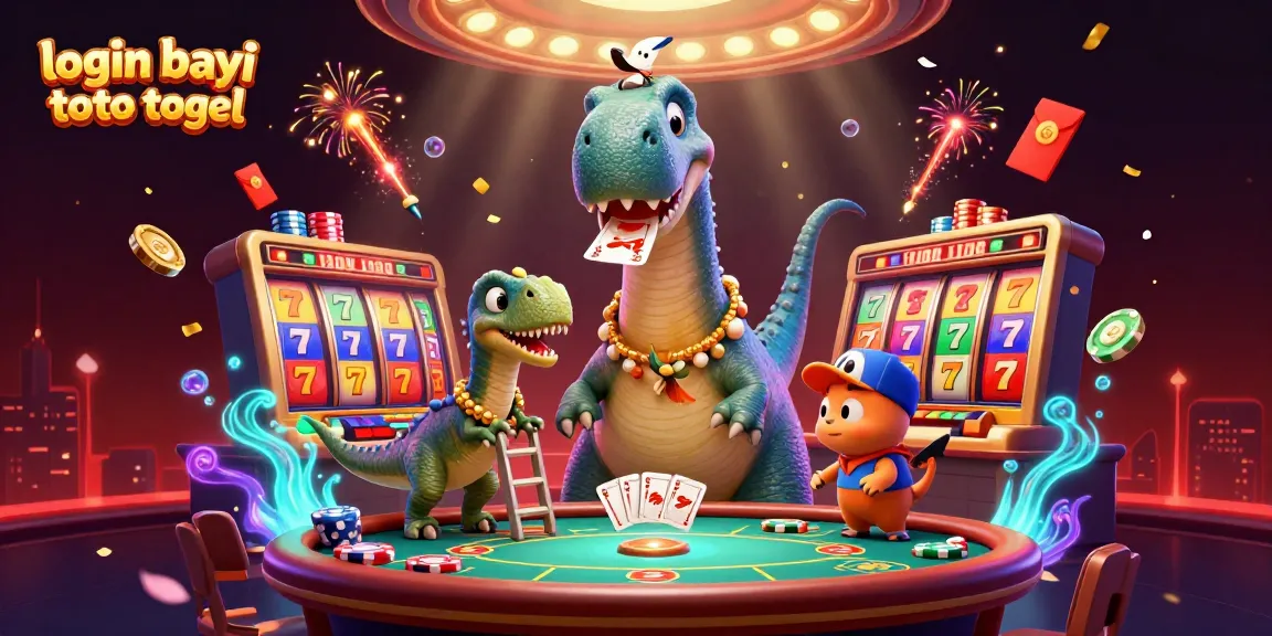 Engage with the thrilling scene of login bayi toto togel with dynamic 3D elements like slot reels and casino characters.