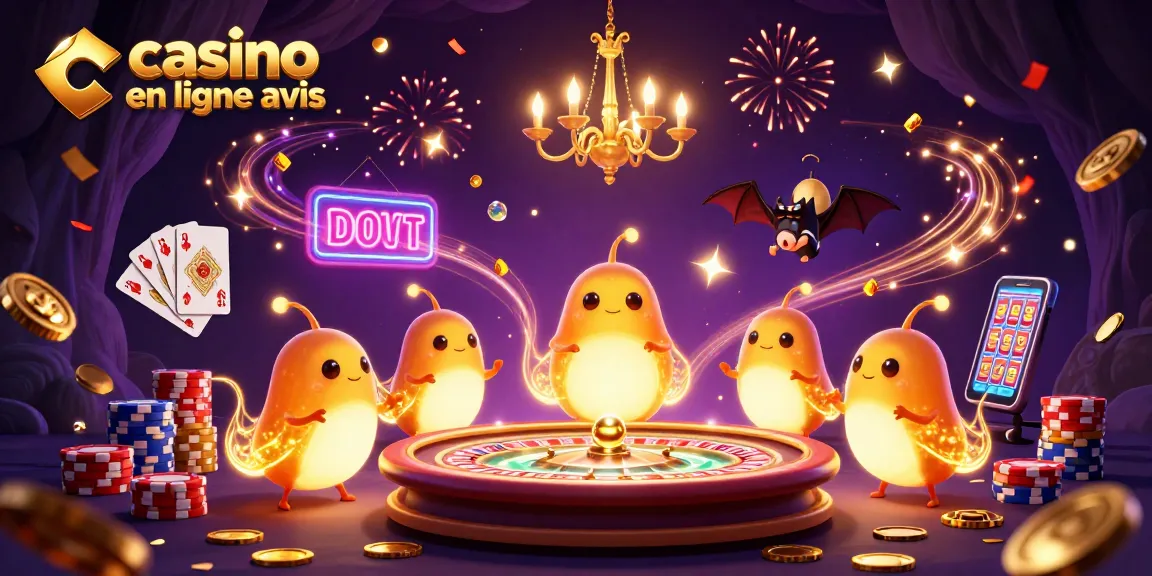 Illustration représentant des vers luisants illuminant un casino avec leur bioluminescence, pour un avis sur casino en ligne.
