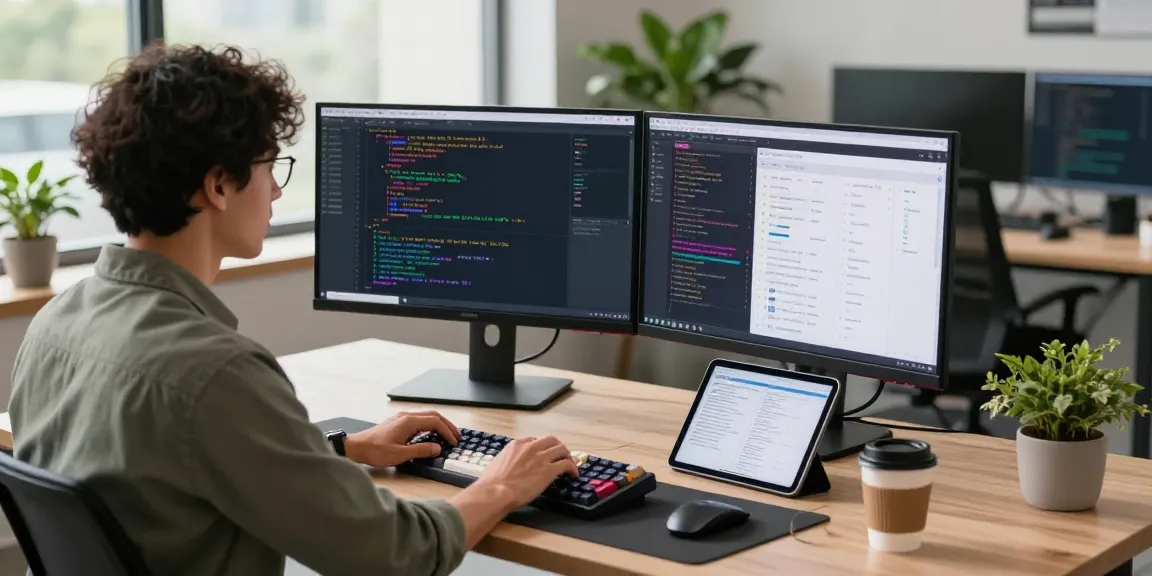 Professional developer coding in a modern workspace with 纸飞机中文版 displayed on screens, creating a dynamic tech atmosphere.