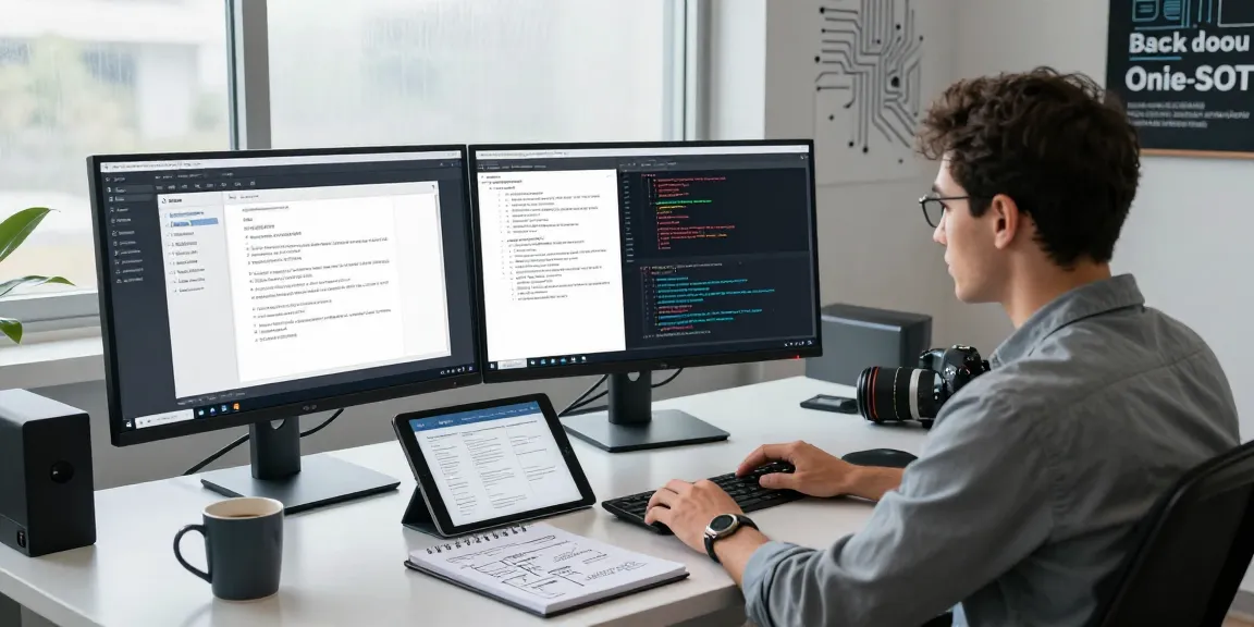 Expert in digital workspace detecting fake PDFs with advanced software tools and multiple monitors in a professional setting.