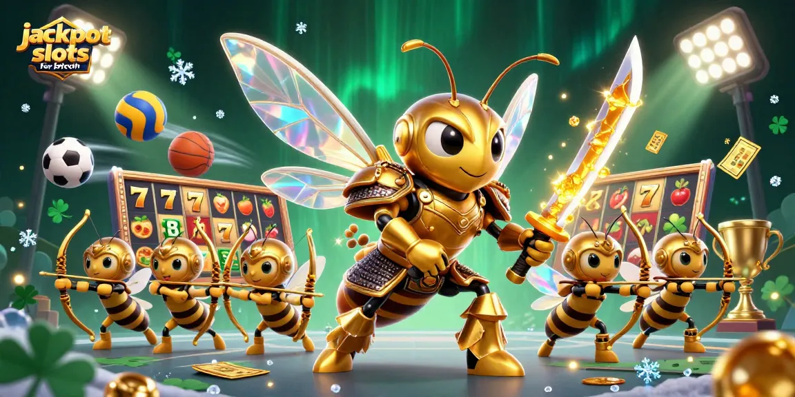 Engage in jackpot slots for bitcoin with vibrant 3D characters, slot reels, and dynamic casino elements.