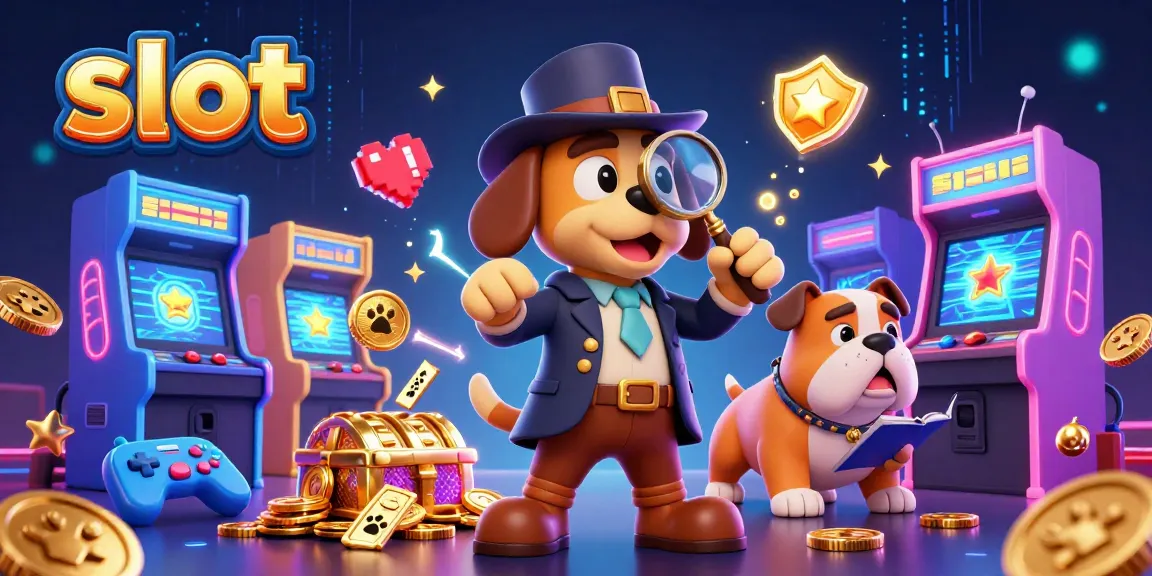 Spin the slot wheels with a detective bloodhound investigating golden chips in 3D.