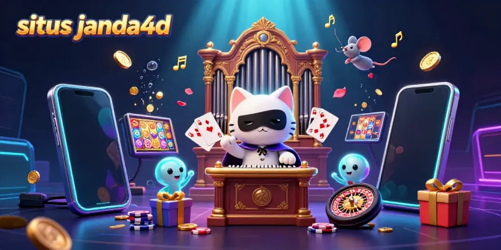 Permainan slot menyenangkan di situs janda4d dengan karakter menarik dan elemen kasino.