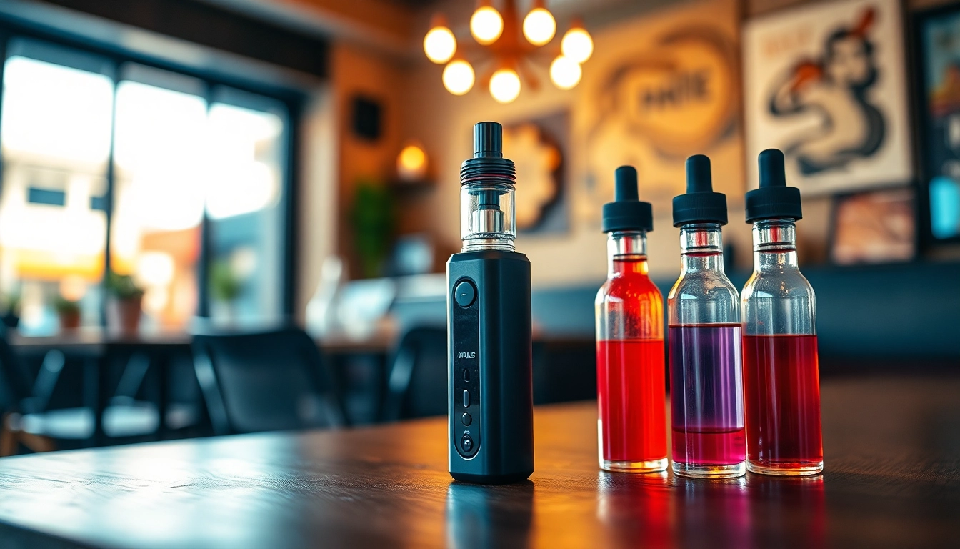 Explore vibrant Vape & E-Liquids in a sleek setup showcasing diverse flavors and modern devices.