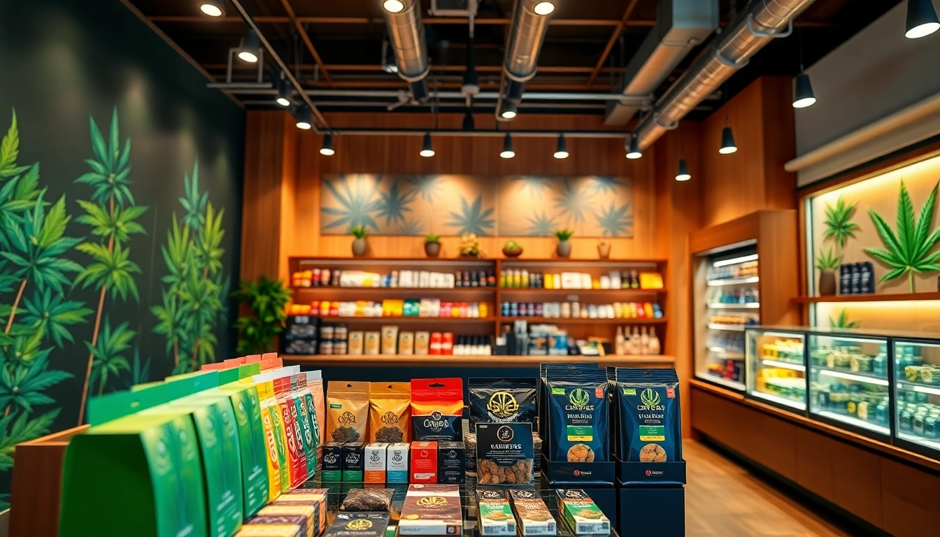 Visit our Weed Store featuring vibrant displays of cannabis products in a welcoming atmosphere.