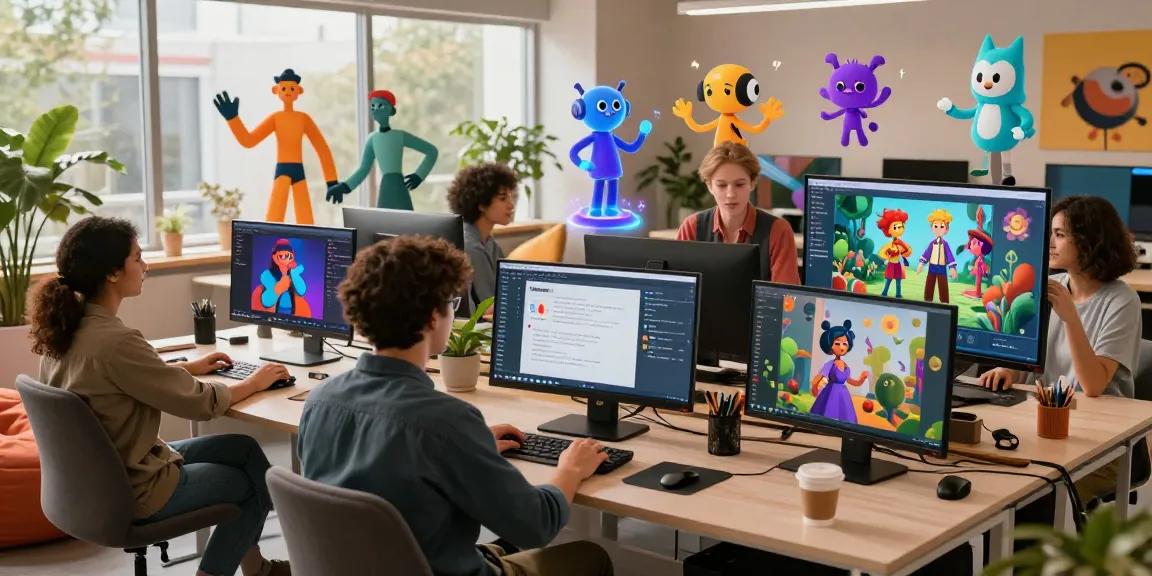 Users interacting with Tavern AI's immersive character creation in a vibrant digital workspace, showcasing creativity and collaboration.