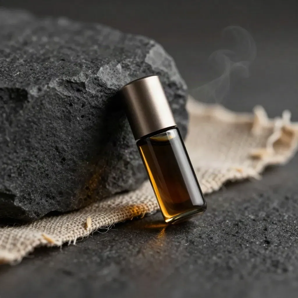 Dark CBD pod on charcoal stone with linen, gold rim light, and soft haze.