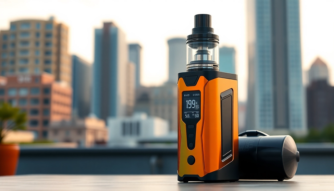 Tornado 15K vape highlighting its design and features, set against an urban backdrop.