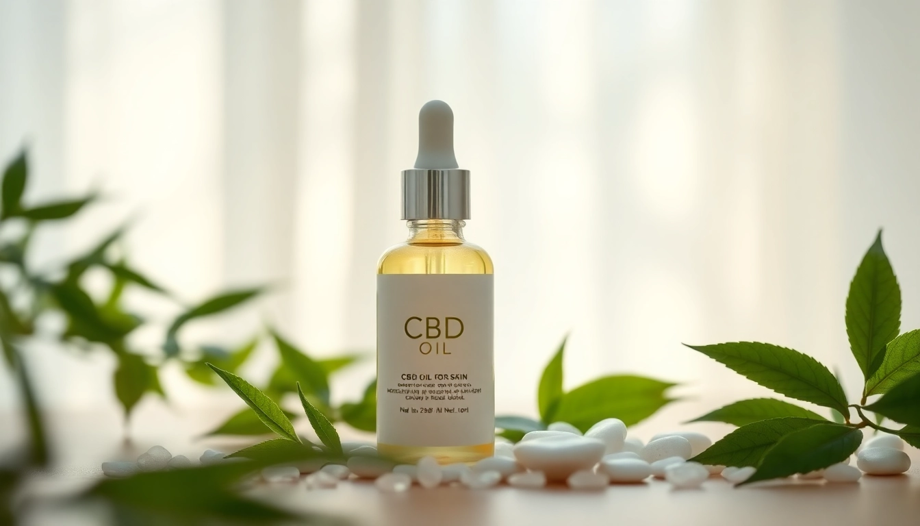 Apply CBD oil for skin placed elegantly among natural elements, showcasing its beauty benefits.