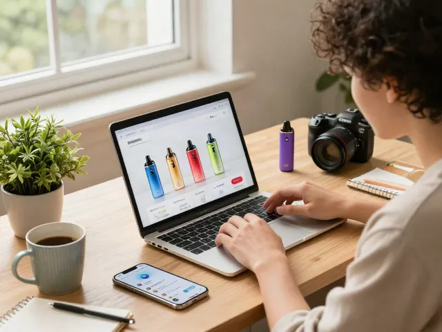 Buy disposable vapes online with various flavors showcased on a stylish workspace.