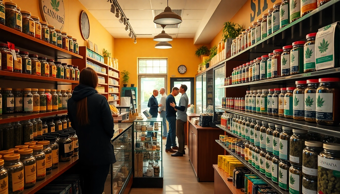 Find where can u buy weed in a vibrant cannabis shop full of colorful products.
