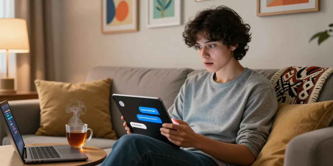 Engaging with an NSFW chat bot on a tablet in a cozy living space with ambient lighting.