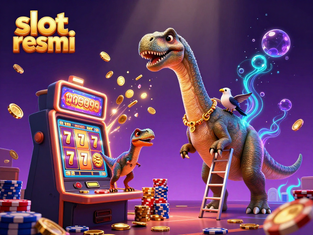 Spin the reels at slot resmi with a vibrant 3D illustration showcasing casino excitement and jackpot potential.