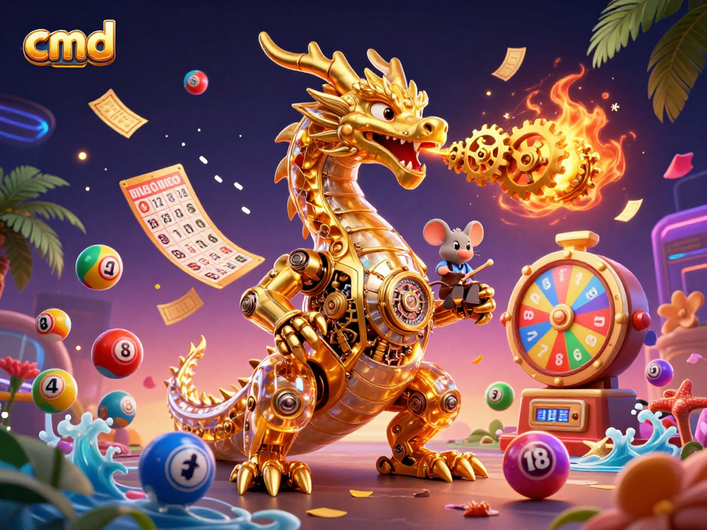 Engage with cmd and experience thrilling action in a vibrant 3D casino scene packed with lottery elements.