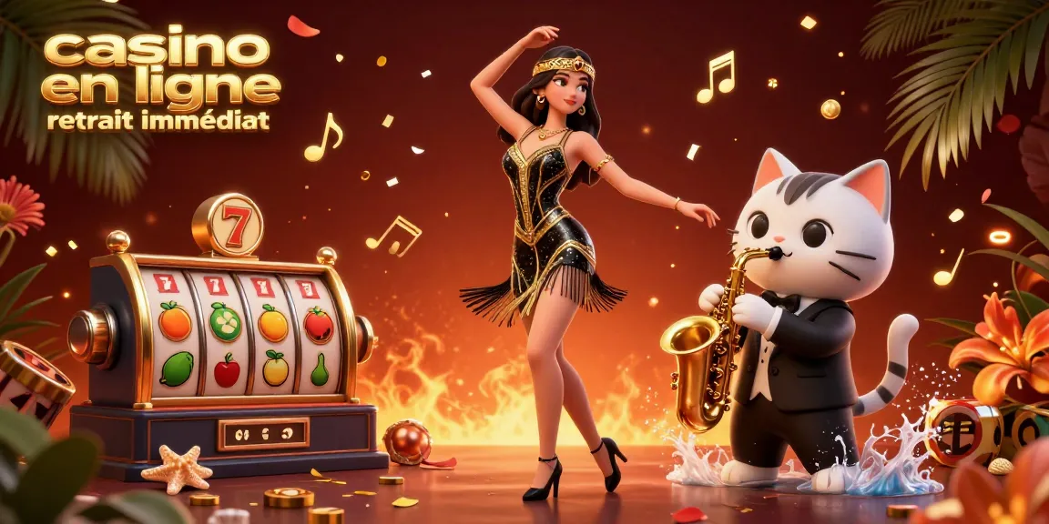 Découvrez l'excitation du casino en ligne retrait immédiat avec des scènes vibrantes de jackpots et des éléments de jeu animés.