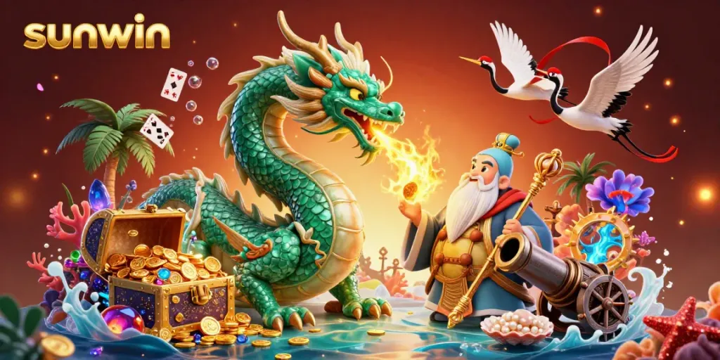 Experience thrilling games and lucky wins with sunwin's enchanting gaming illustration.