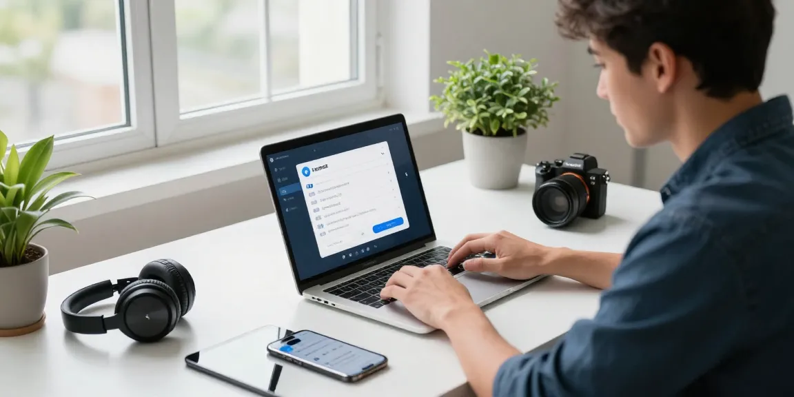 Configuring Telegram中文版 settings in a modern tech workspace with innovative gadgets and a focused atmosphere.