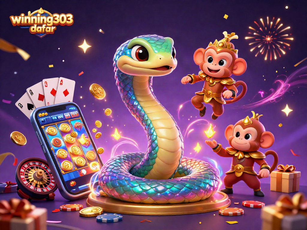 Engage in the magic of winning303 daftar with vibrant casino-themed illustration featuring game elements.