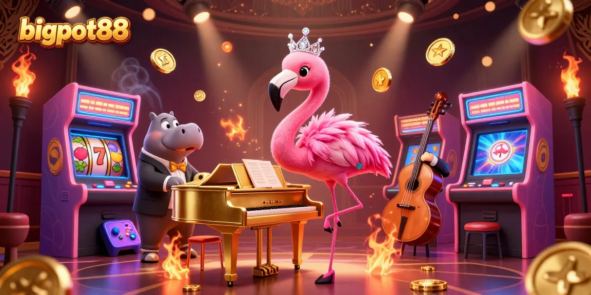 Experience bigpot88's vibrant casino energy with a singing flamingo and a hippo bassist