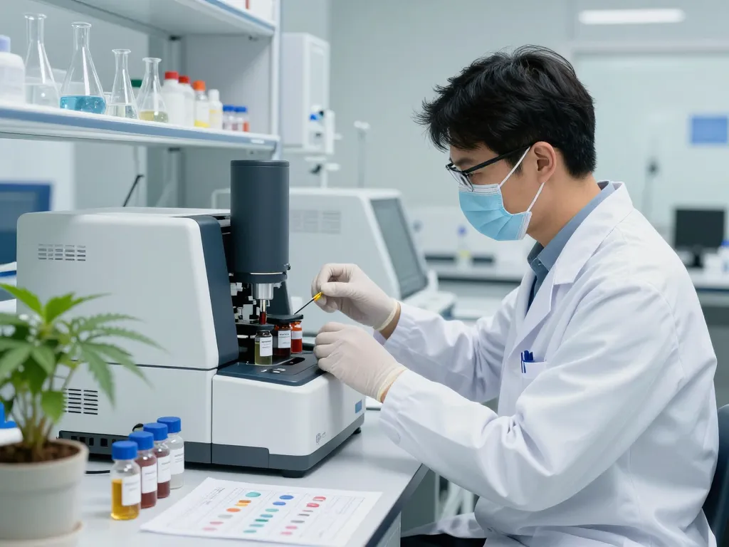 WeeDutch technician analyzing high-quality cannabinoid extracts in a modern lab environment.