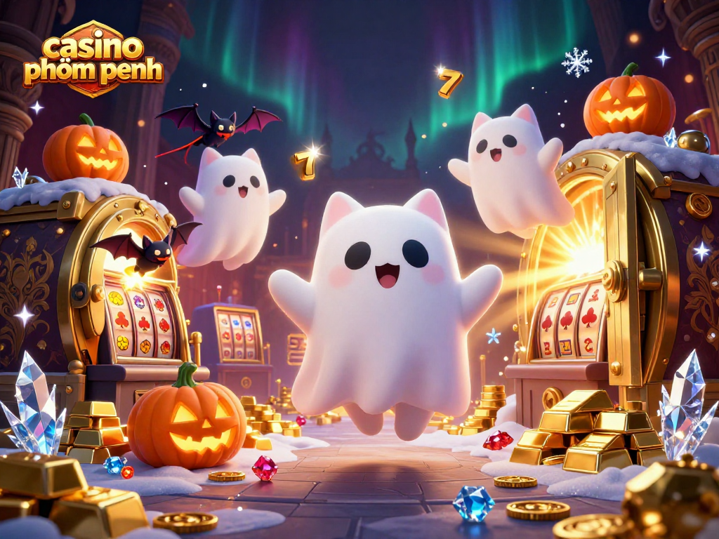Engage with casino phnom penh in this vibrant 3D scene featuring a ghost cat and vampire bat.