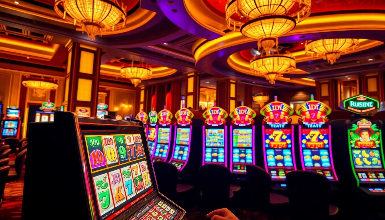 Exciting gameplay at an idn slot machine in a luxurious casino environment.