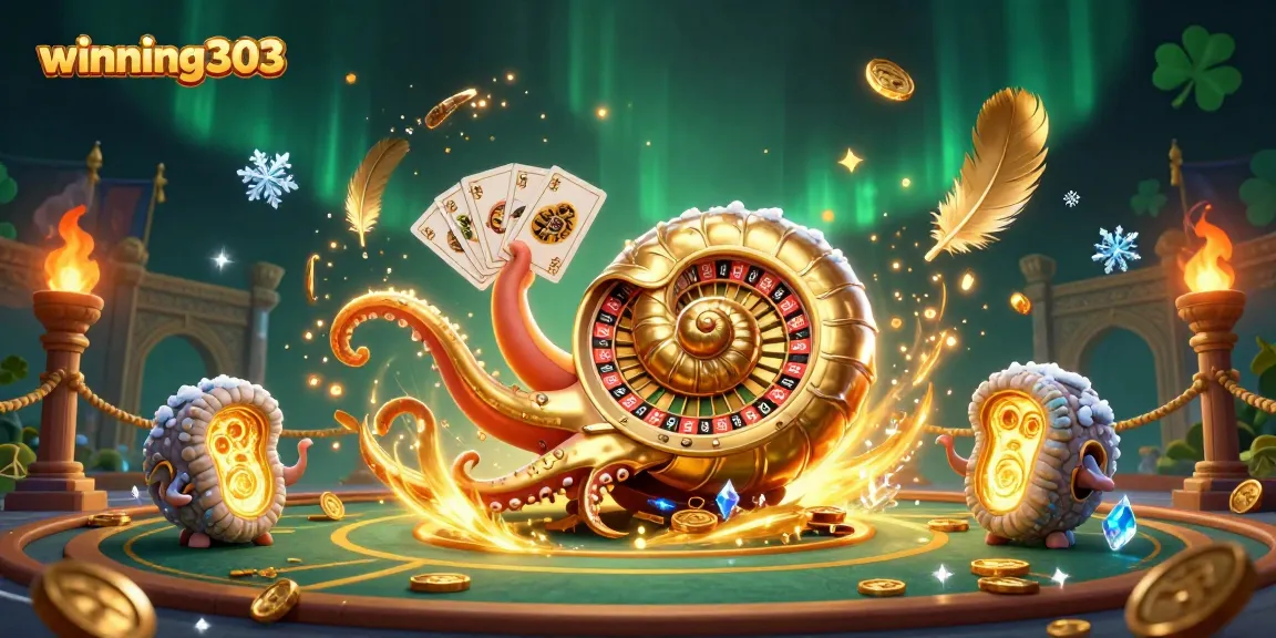 Experience thrill and strategy at winning303 with a vibrant 3D casino scene featuring interactive game elements.