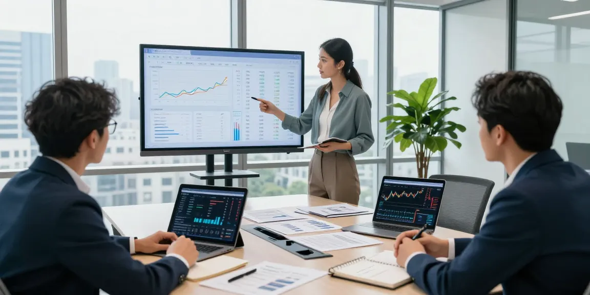 Engaging office discussion on asset tracing with financial reports and digital tools