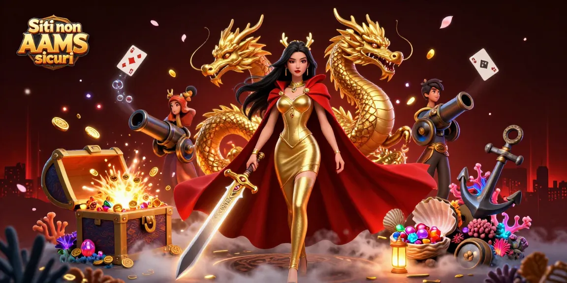 Siti non AAMS sicuri mostrano una scena di gioco drammatica con monete d'oro e vivaci elementi di drago.